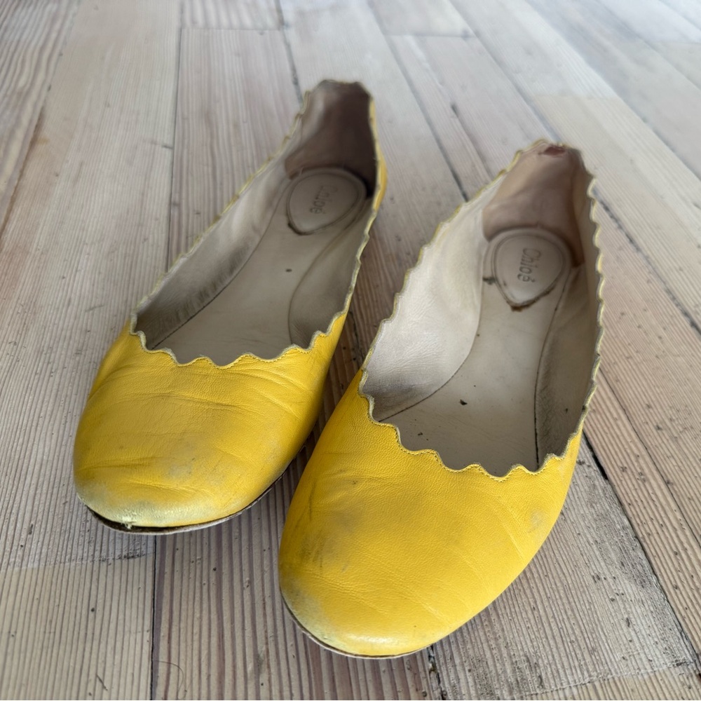 Chloe Lauren yellow scalloped ballet flats 39 8.5/9
